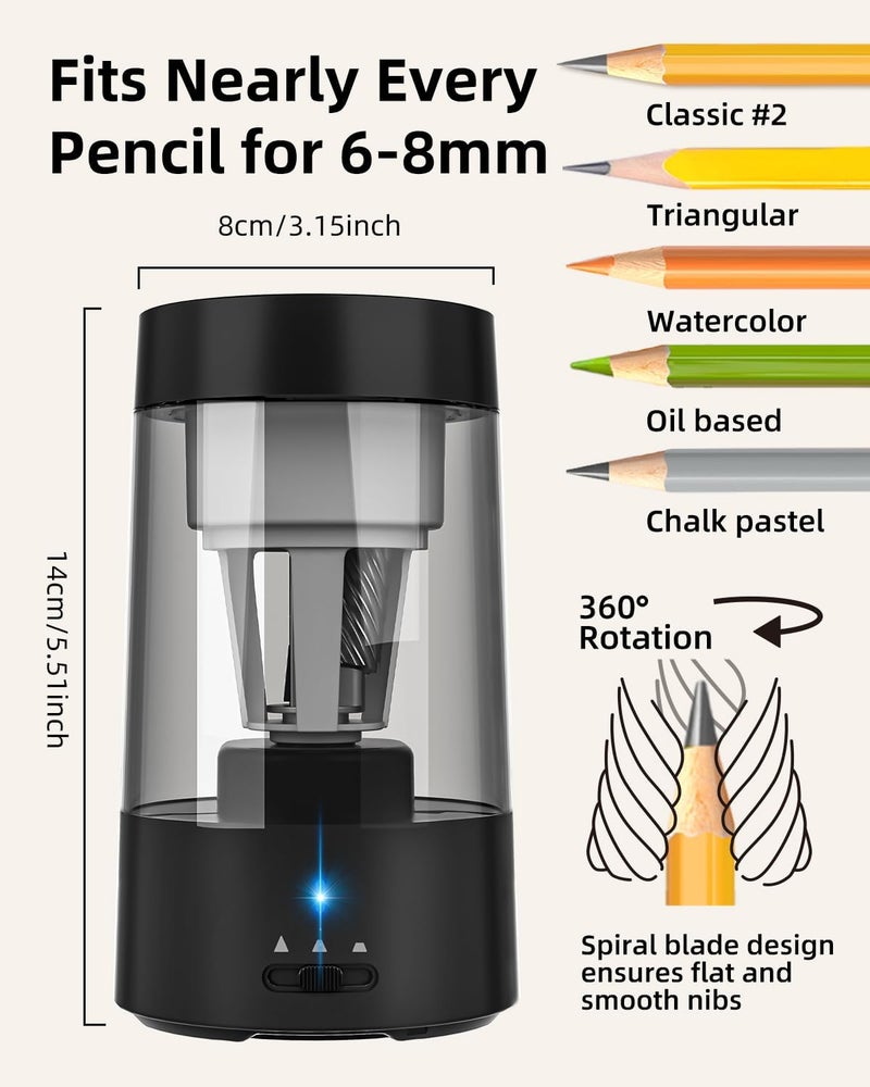 Zmol Fully Automatic Pencil Sharpener for Classroom, Hands-Free,Battery Operated Rechargeable Electric Colored Pencil Sharpeners, Auto Stop,Suitable for No.2/Office/Home/School - Image 4